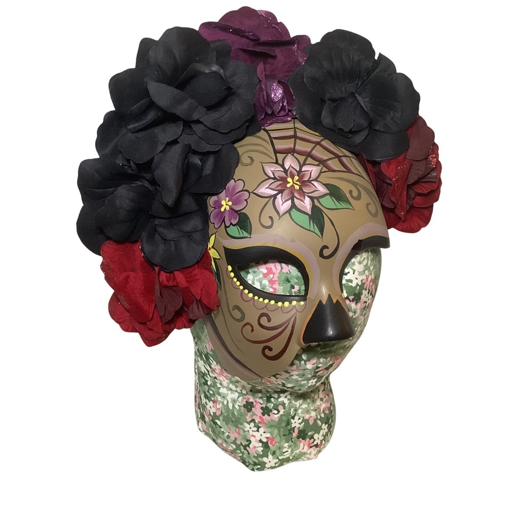 KBW Global Day of the Dead Floral Masquerade Mask Sugar Skull Rose Headpiece - Picture 3 of 13